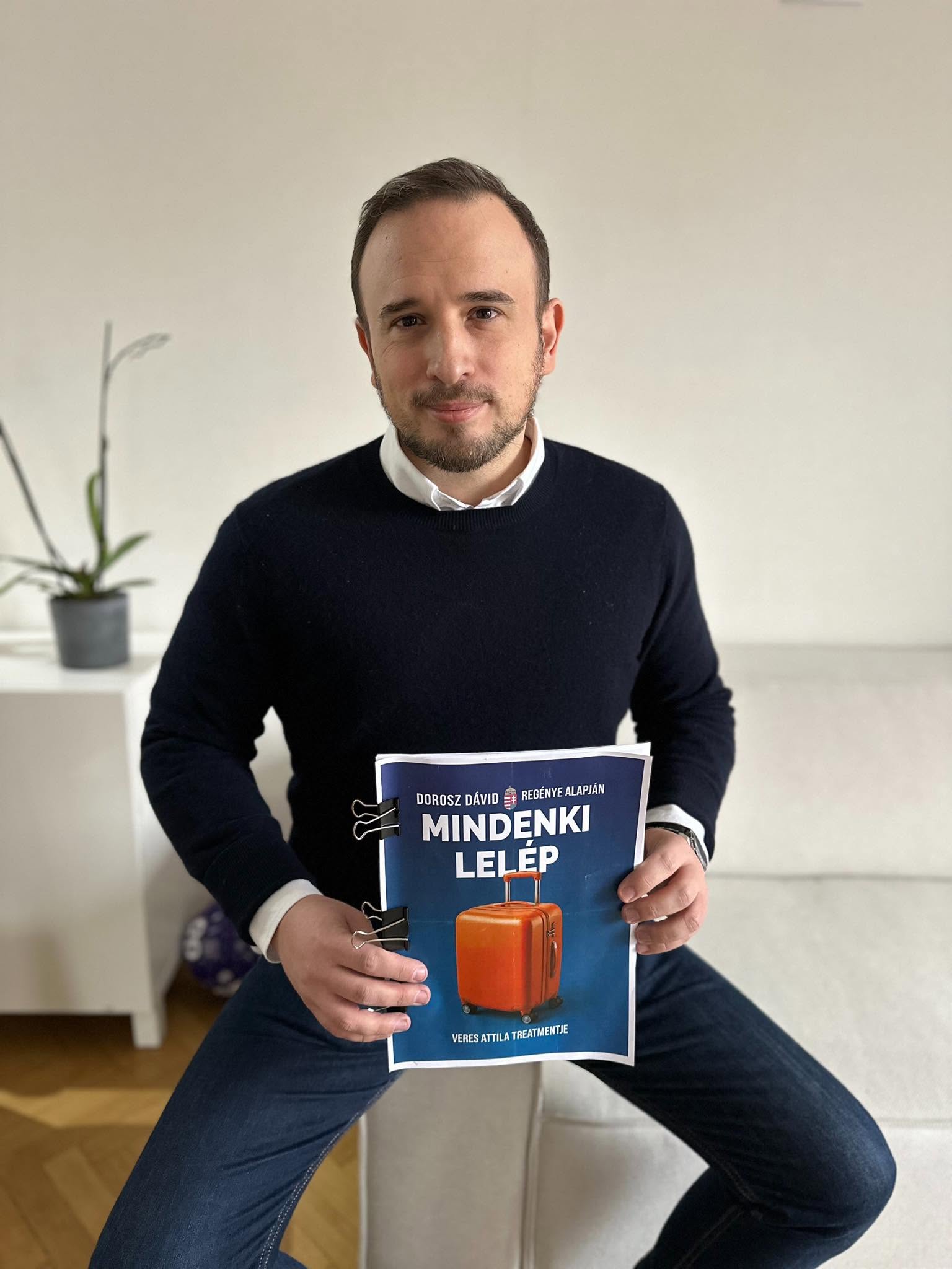 David Dorosz holding the film adaptation of We All Leave